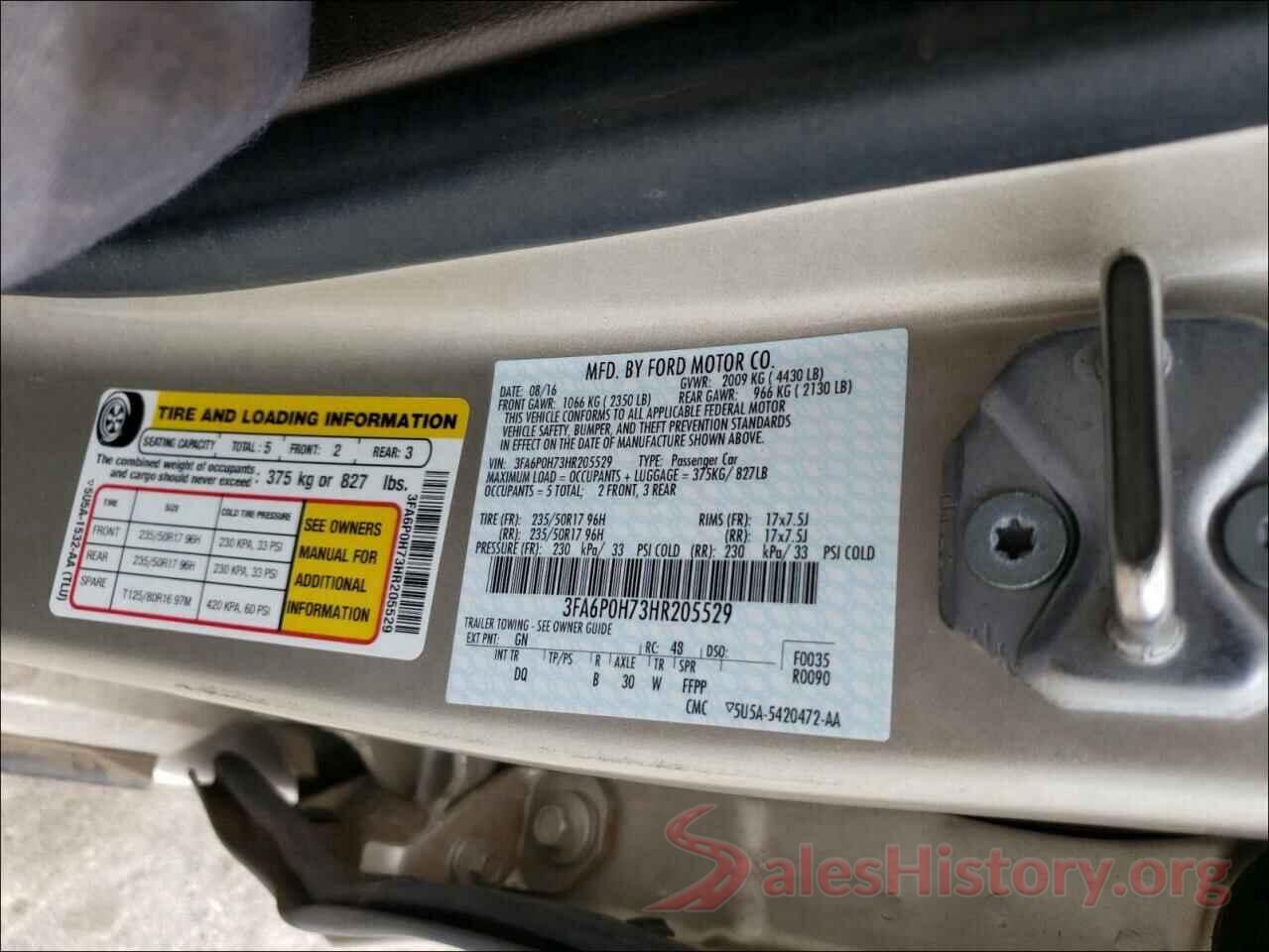 3FA6P0H73HR205529 2017 FORD FUSION