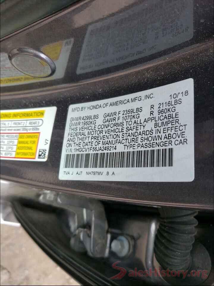 1HGCV1F56JA249214 2018 HONDA ACCORD