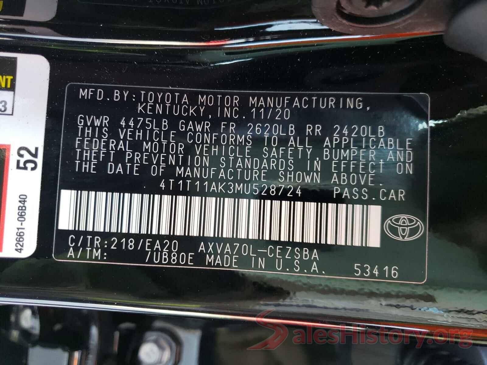 4T1T11AK3MU528724 2021 TOYOTA CAMRY