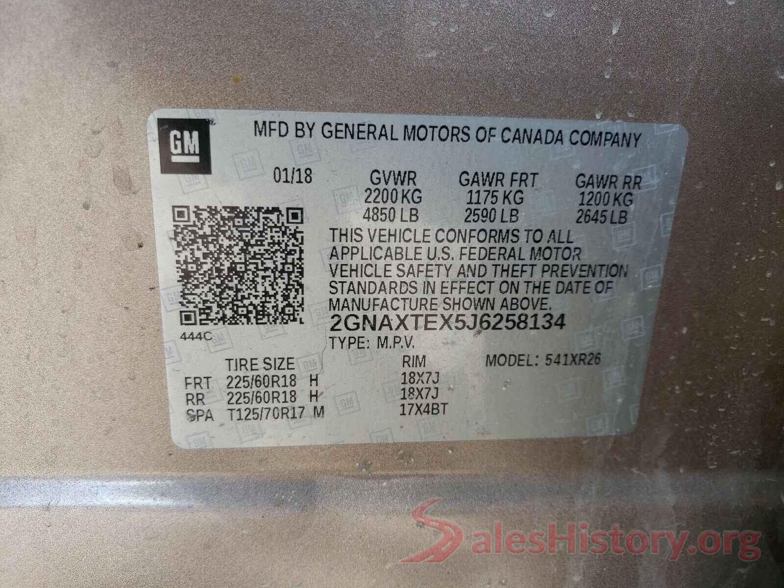 2GNAXTEX5J6258134 2018 CHEVROLET EQUINOX