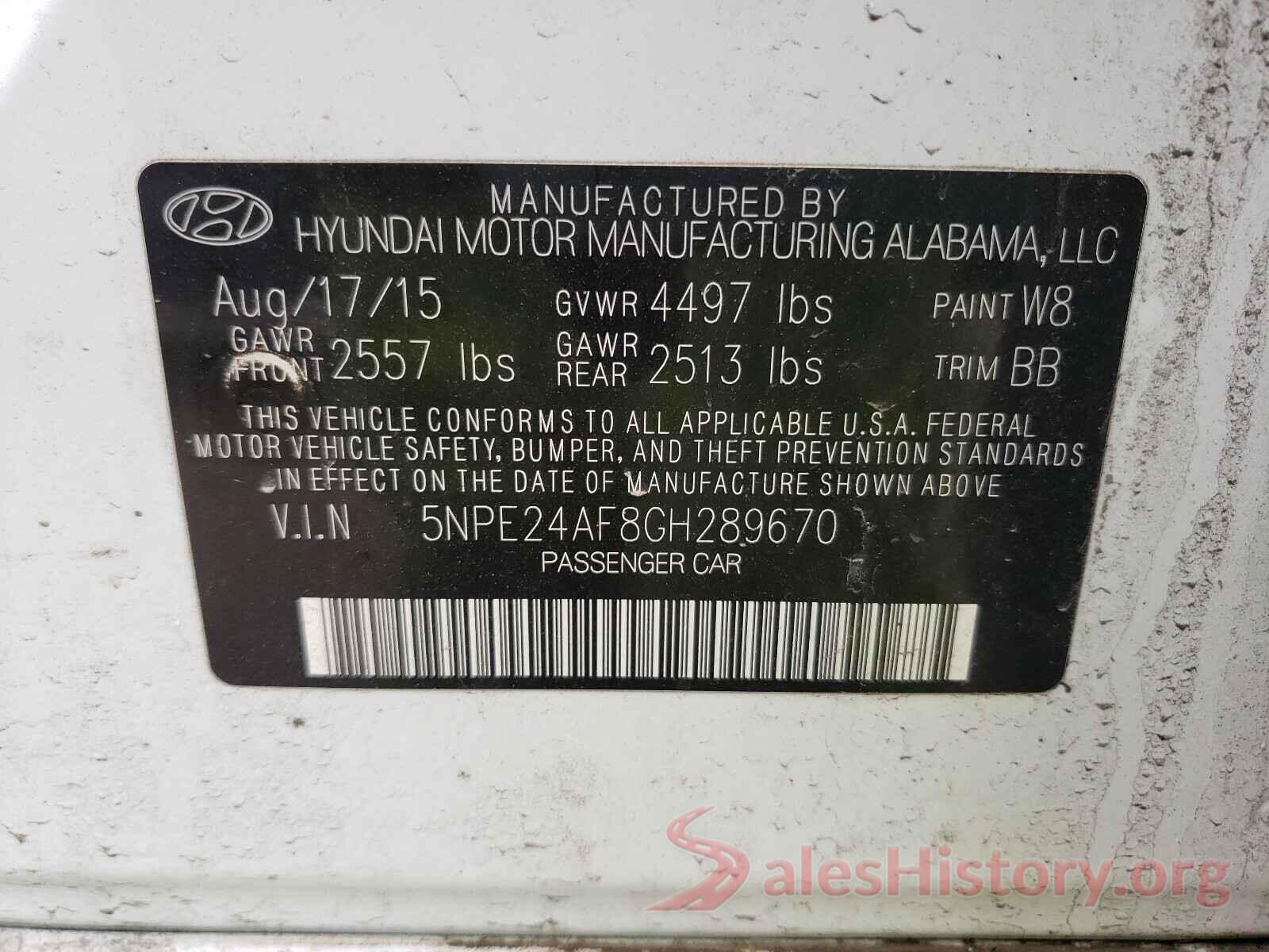 5NPE24AF8GH289670 2016 HYUNDAI SONATA