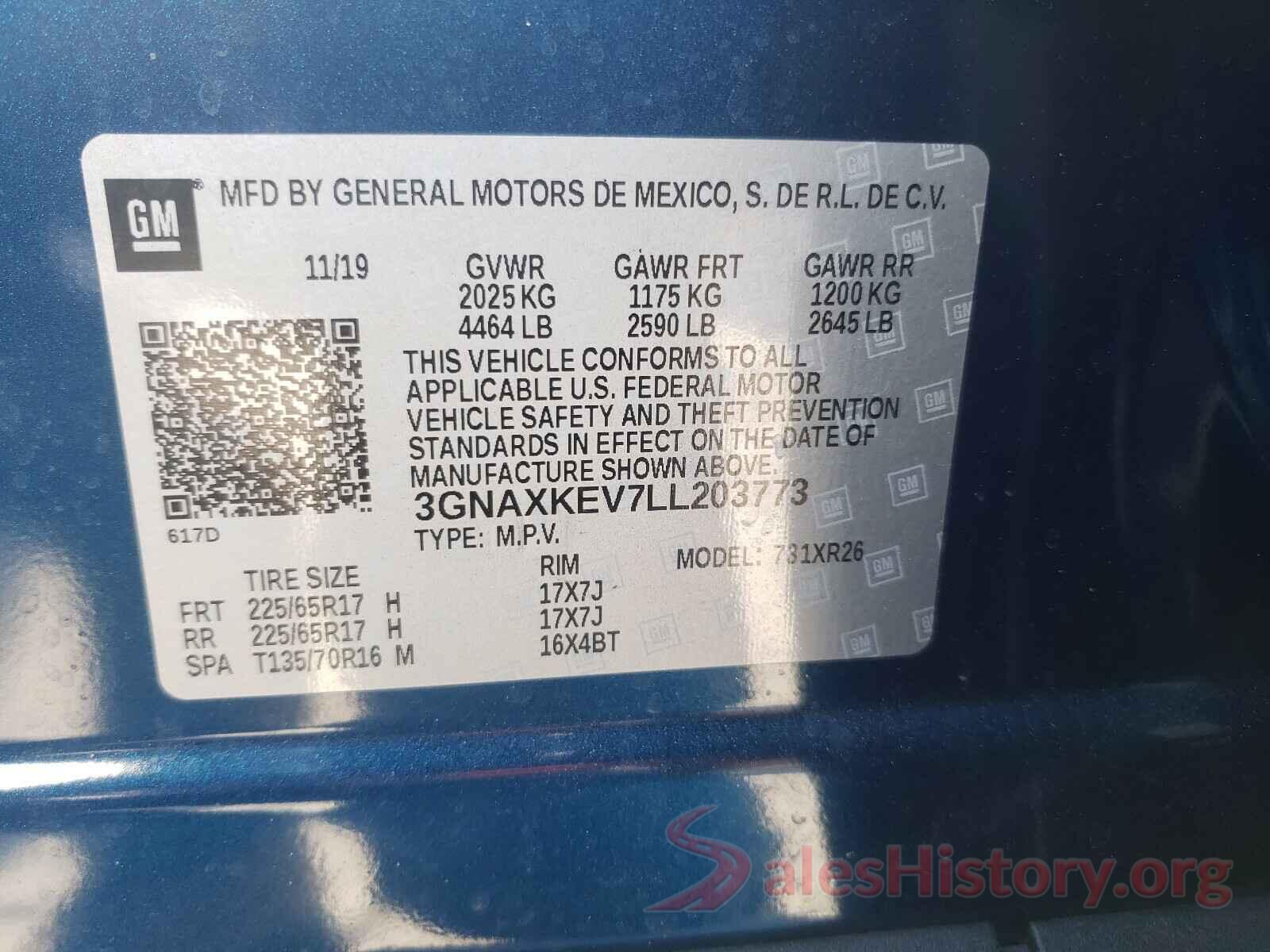 3GNAXKEV7LL203773 2020 CHEVROLET EQUINOX