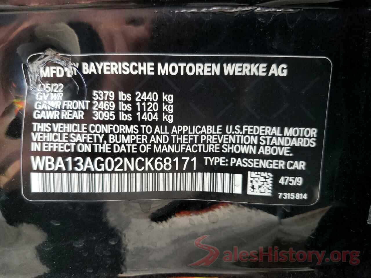 WBA13AG02NCK68171 2022 BMW 5 SERIES