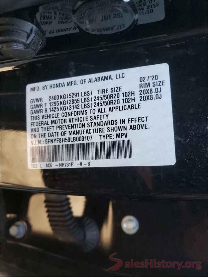 5FNYF8H59LB009107 2020 HONDA PASSPORT