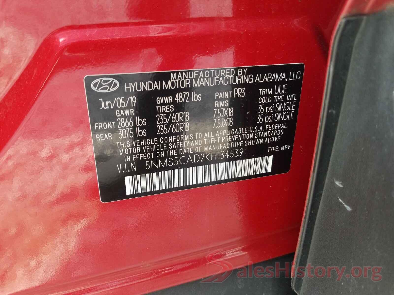 5NMS5CAD2KH134539 2019 HYUNDAI SANTA FE