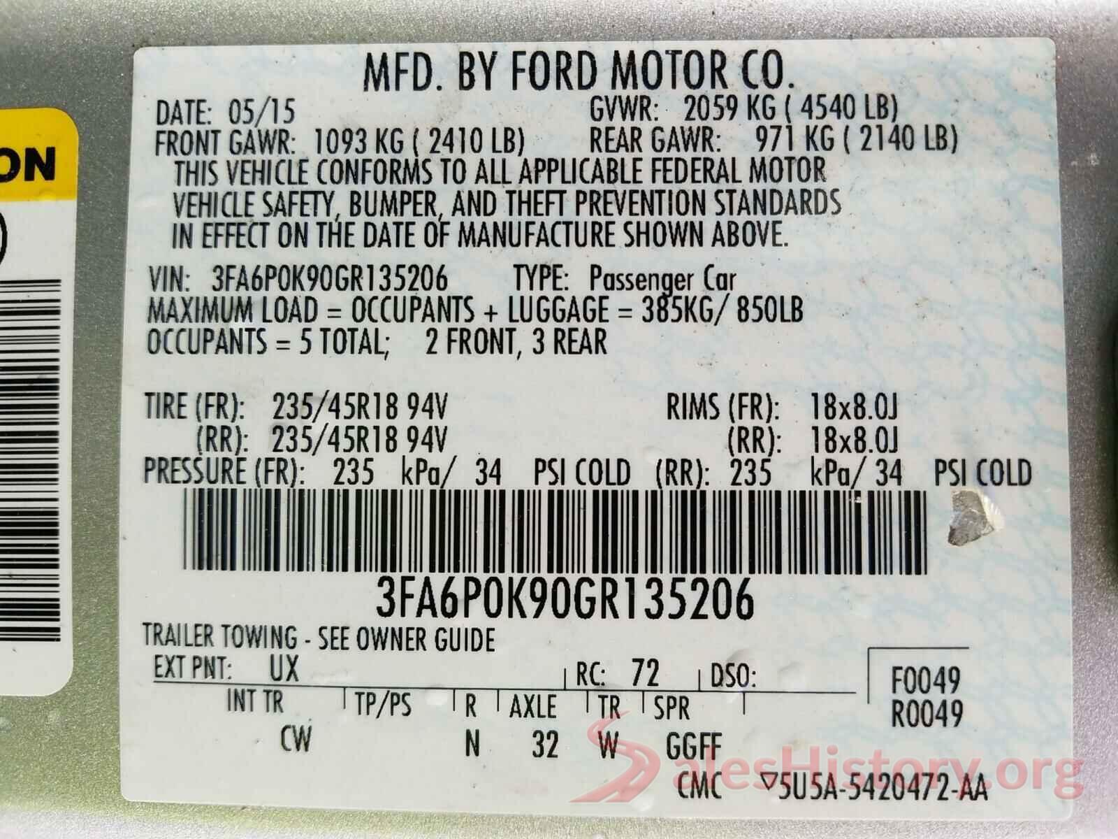 3FA6P0K90GR135206 2016 FORD FUSION