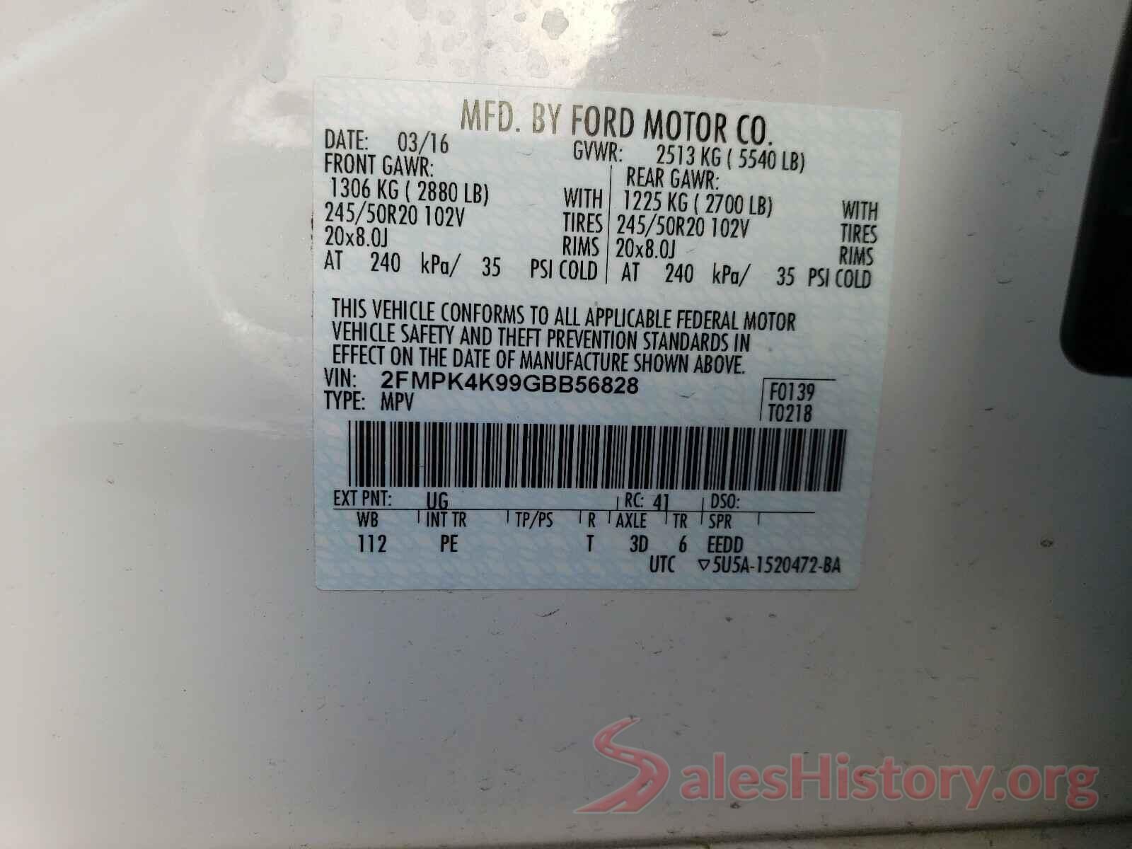 2FMPK4K99GBB56828 2016 FORD EDGE