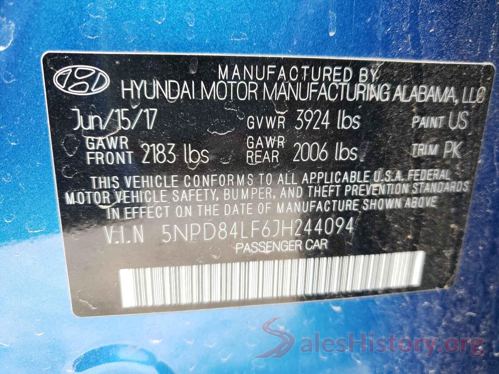 5NPD84LF6JH244094 2018 HYUNDAI ELANTRA