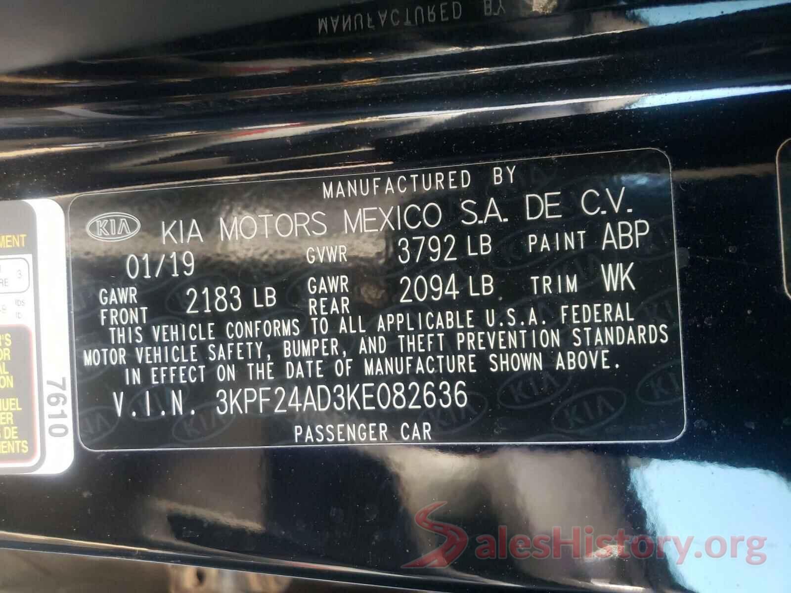 3KPF24AD3KE082636 2019 KIA FORTE