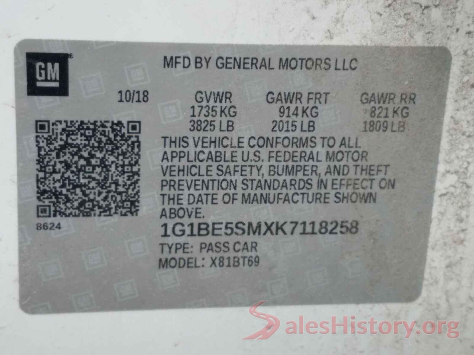 1G1BE5SMXK7118258 2019 CHEVROLET CRUZE