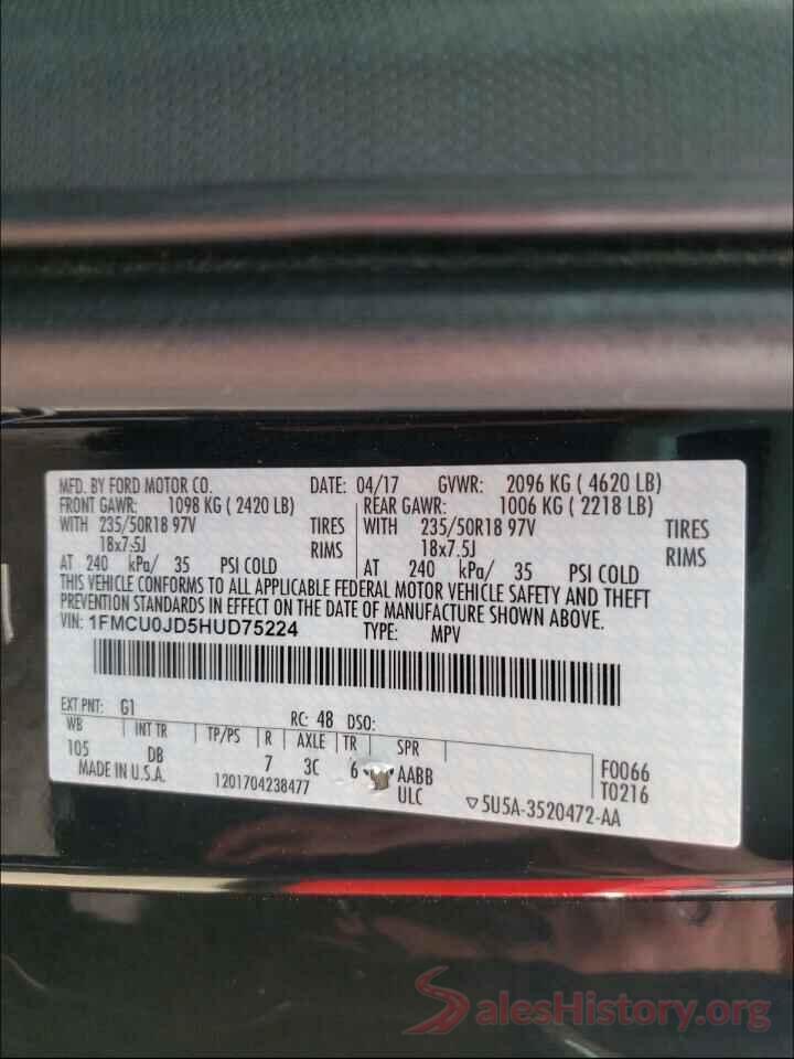 1FMCU0JD5HUD75224 2017 FORD ESCAPE