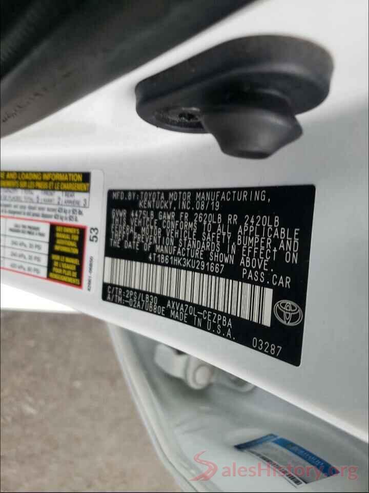 4T1B61HK3KU291667 2019 TOYOTA CAMRY