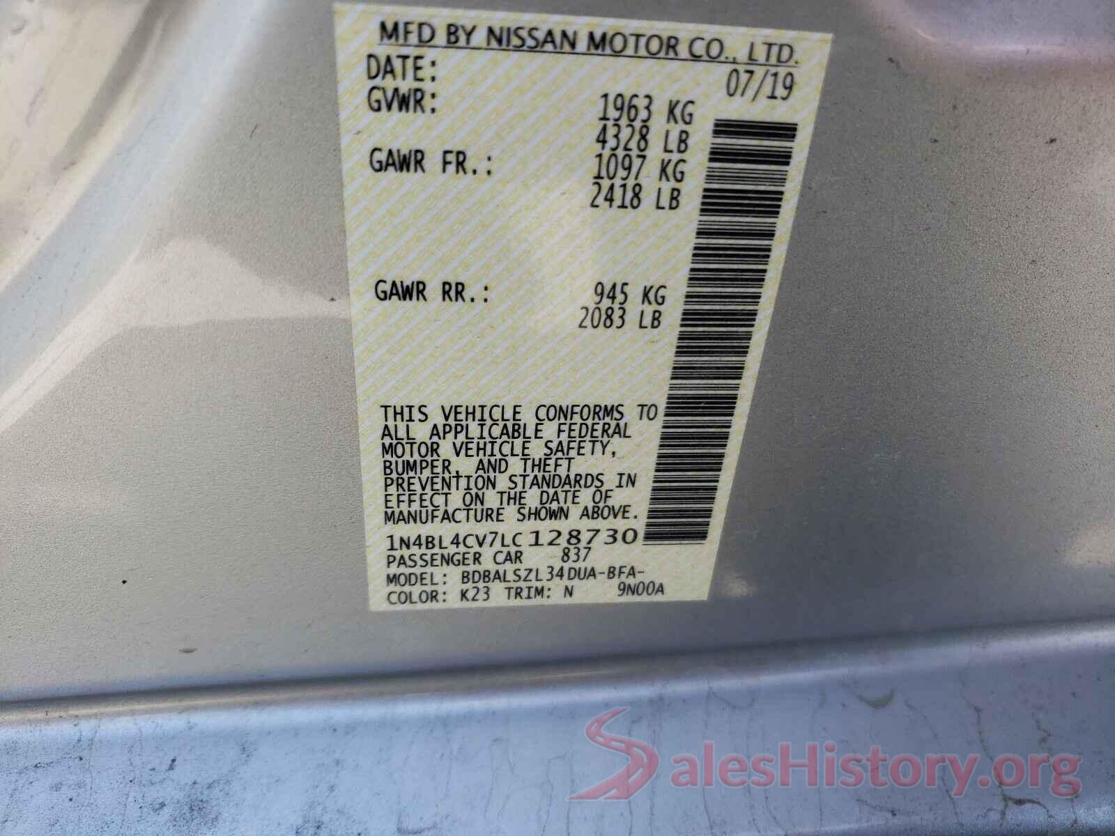 1N4BL4CV7LC128730 2020 NISSAN ALTIMA