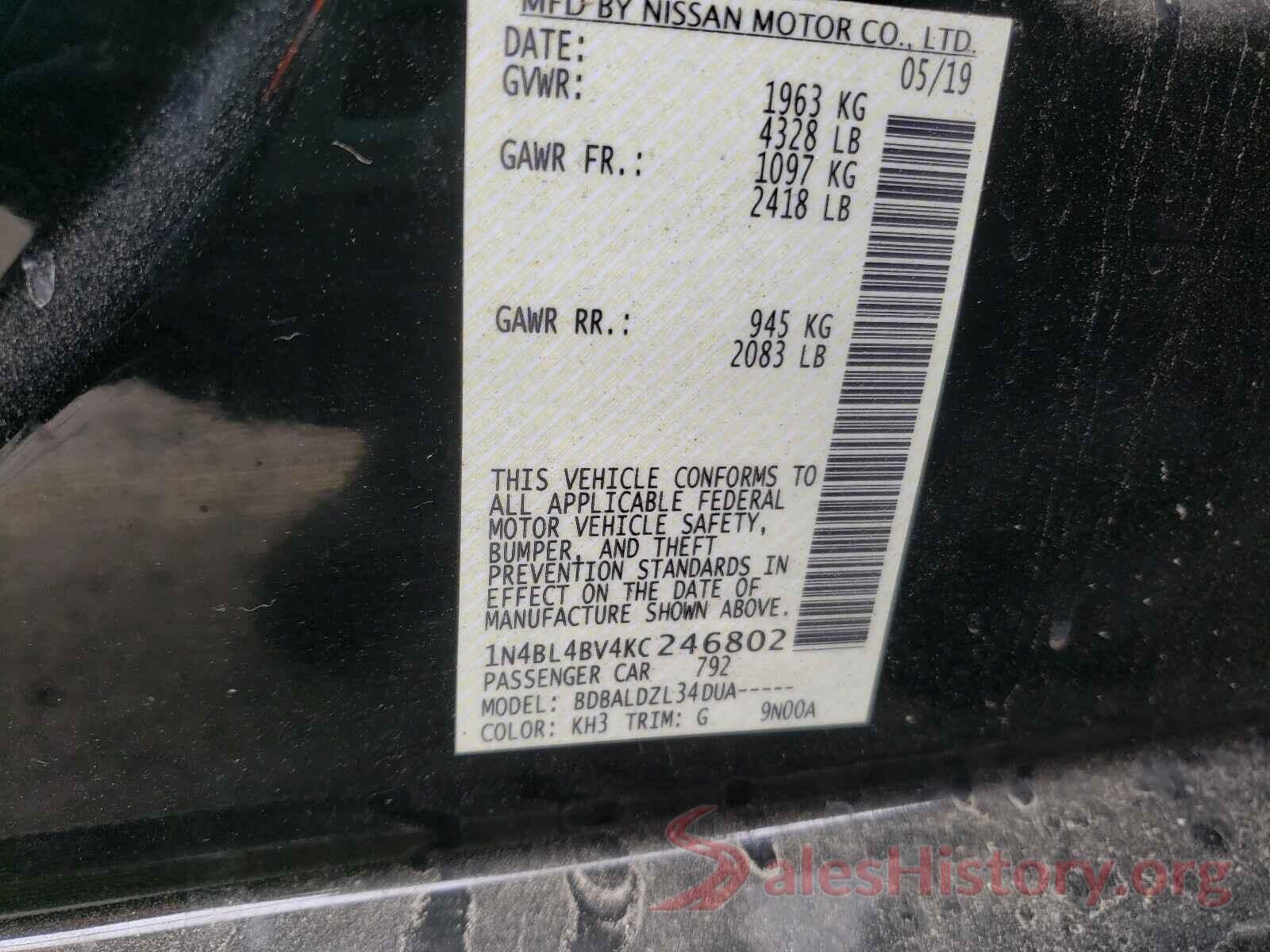 1N4BL4BV4KC246802 2019 NISSAN ALTIMA