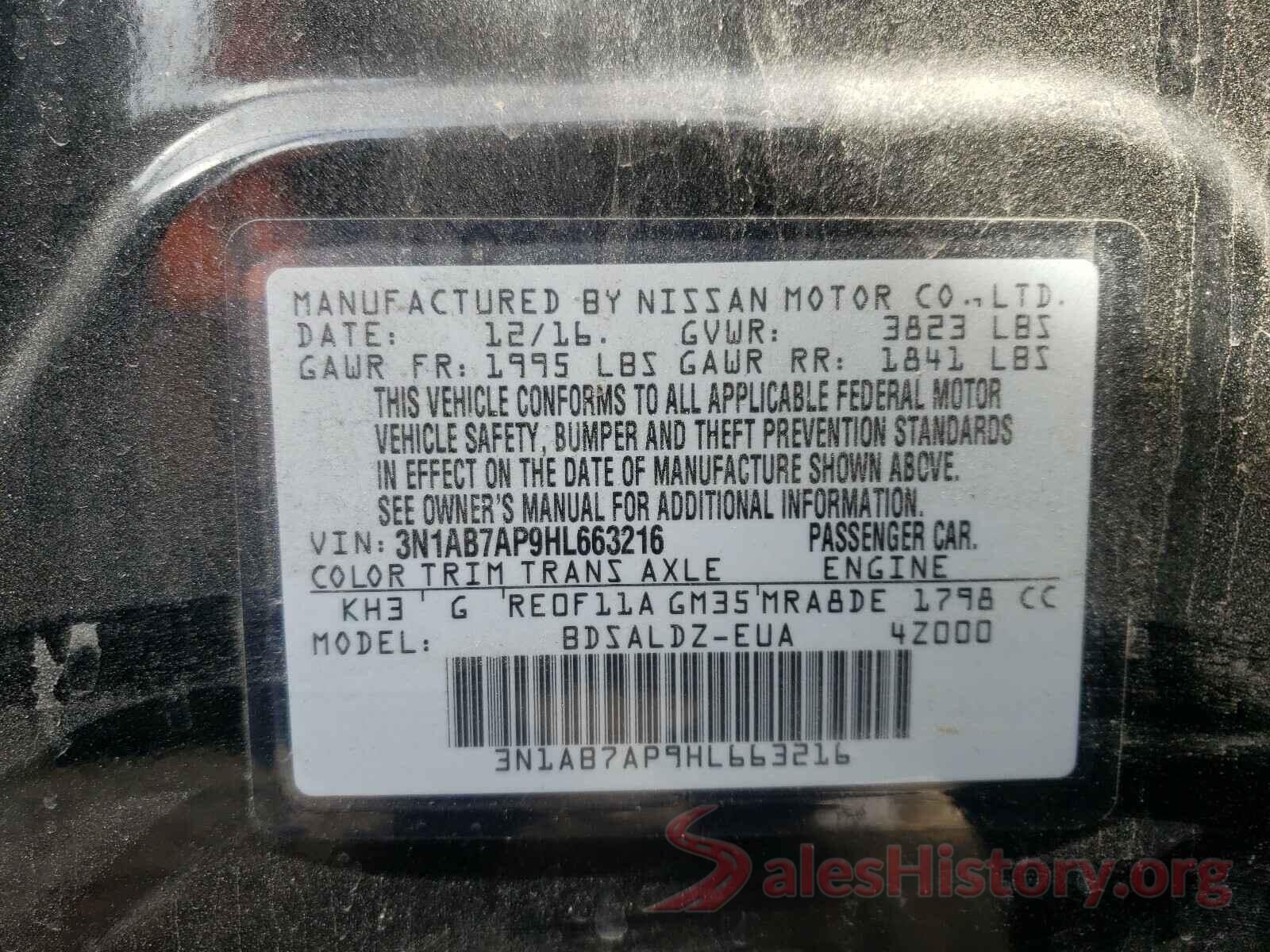 3N1AB7AP9HL663216 2017 NISSAN SENTRA