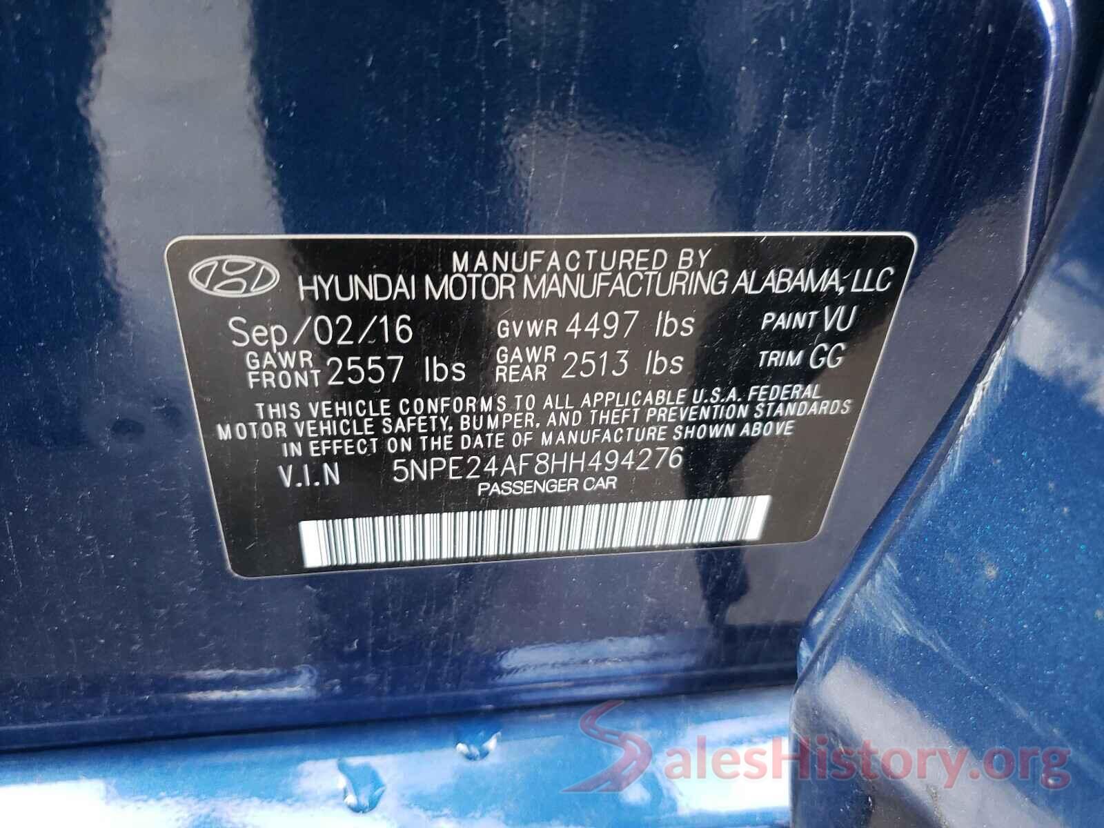 5NPE24AF8HH494276 2017 HYUNDAI SONATA