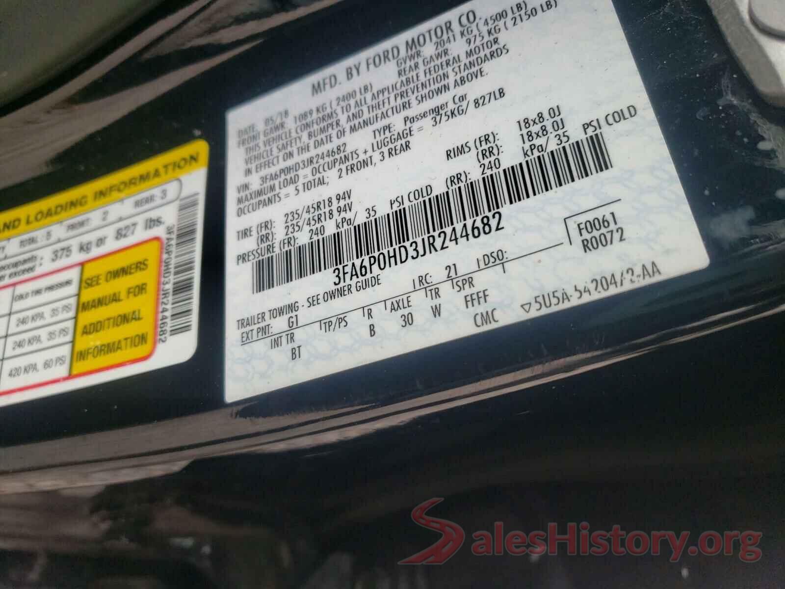 3FA6P0HD3JR244682 2018 FORD FUSION