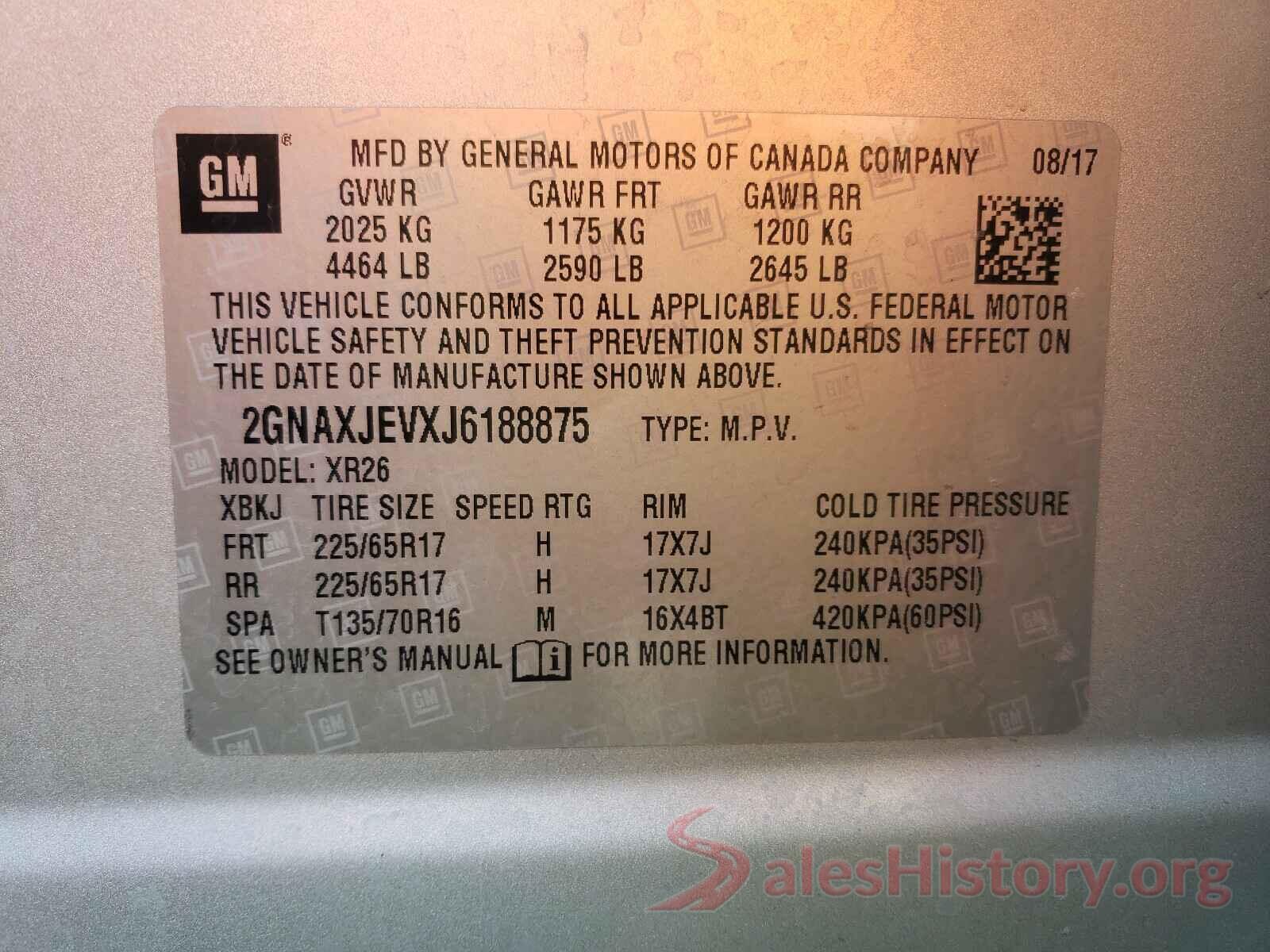 2GNAXJEVXJ6188875 2018 CHEVROLET EQUINOX