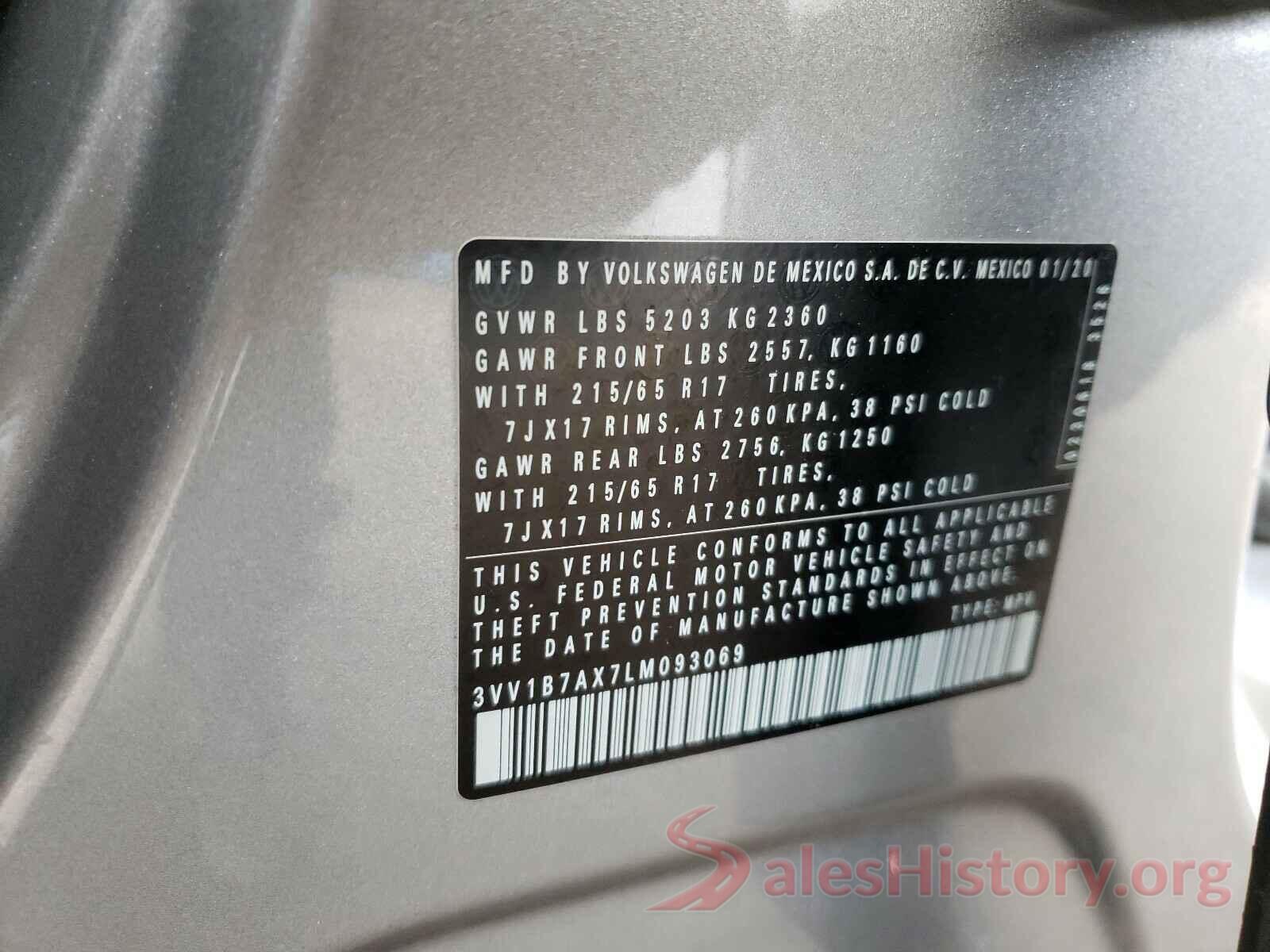 3VV1B7AX7LM093069 2020 VOLKSWAGEN TIGUAN