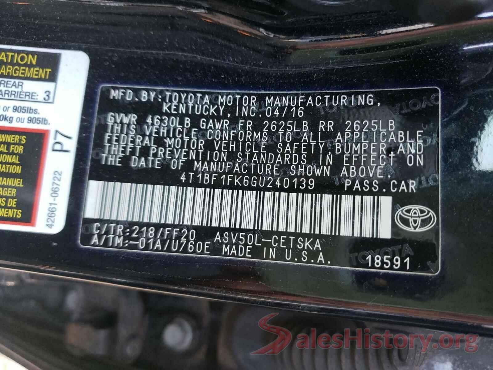 4T1BF1FK6GU240139 2016 TOYOTA CAMRY