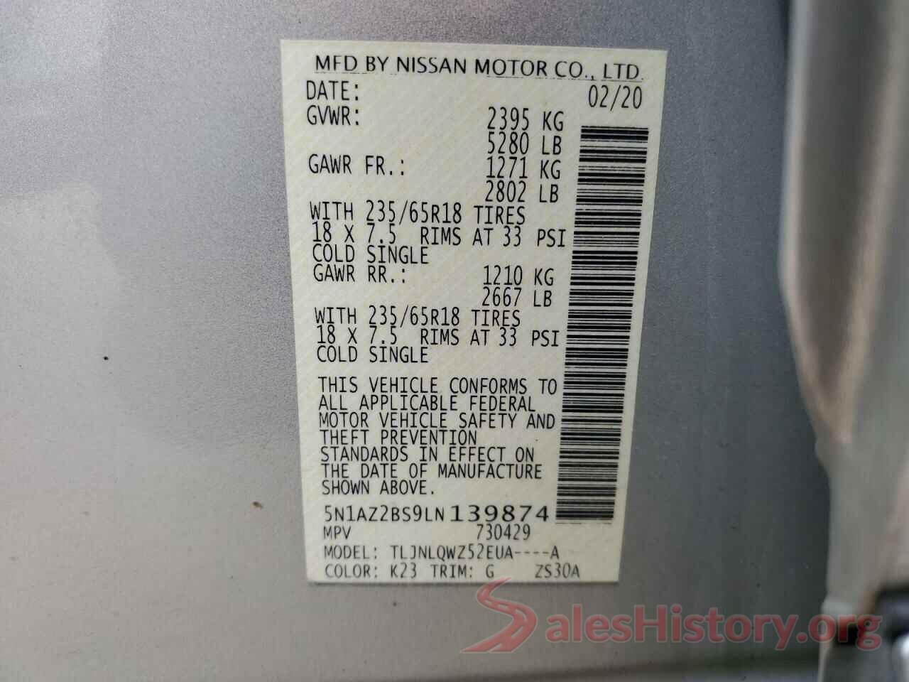 5N1AZ2BS9LN139874 2020 NISSAN MURANO