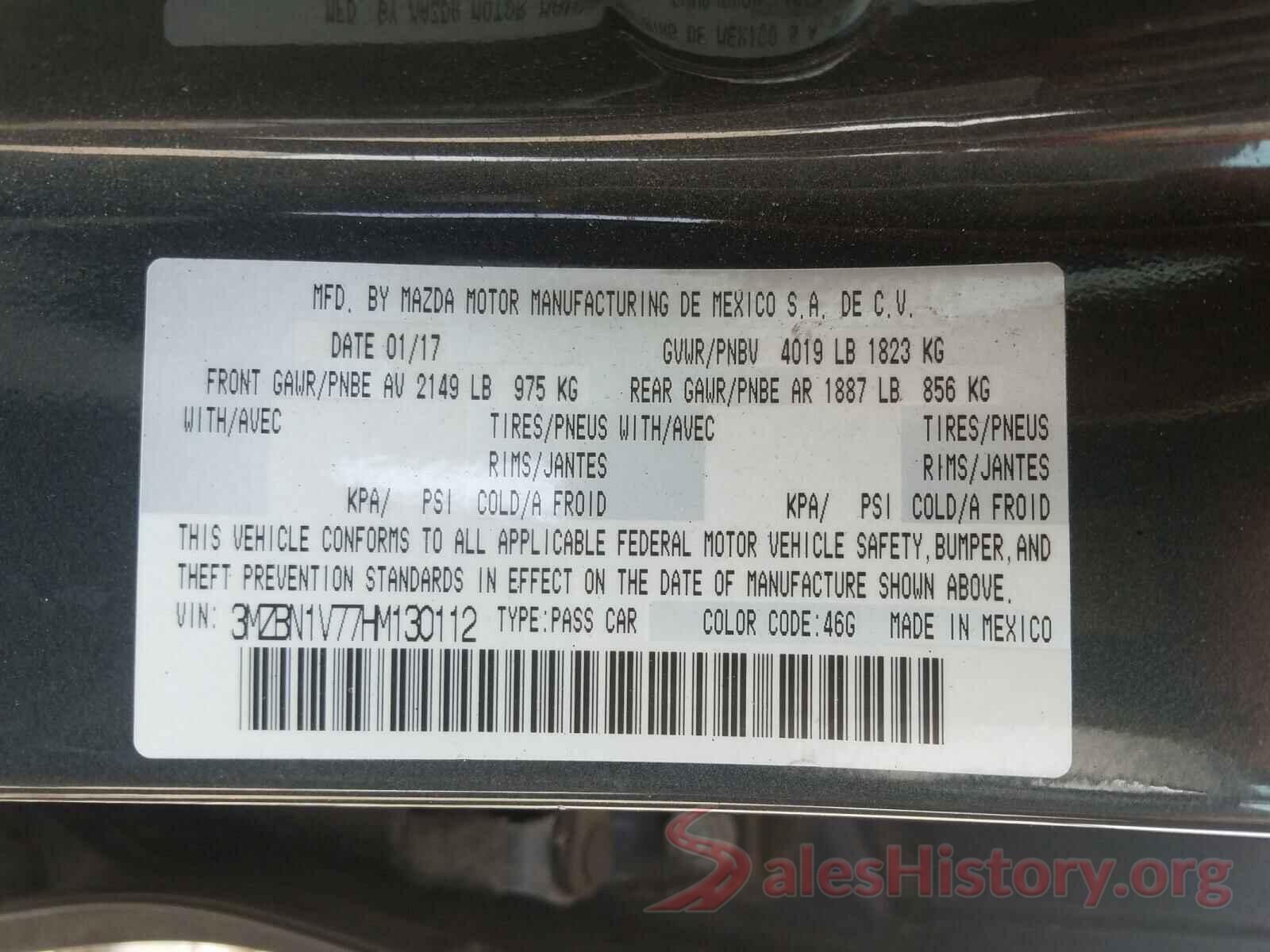 3MZBN1V77HM130112 2017 MAZDA 3