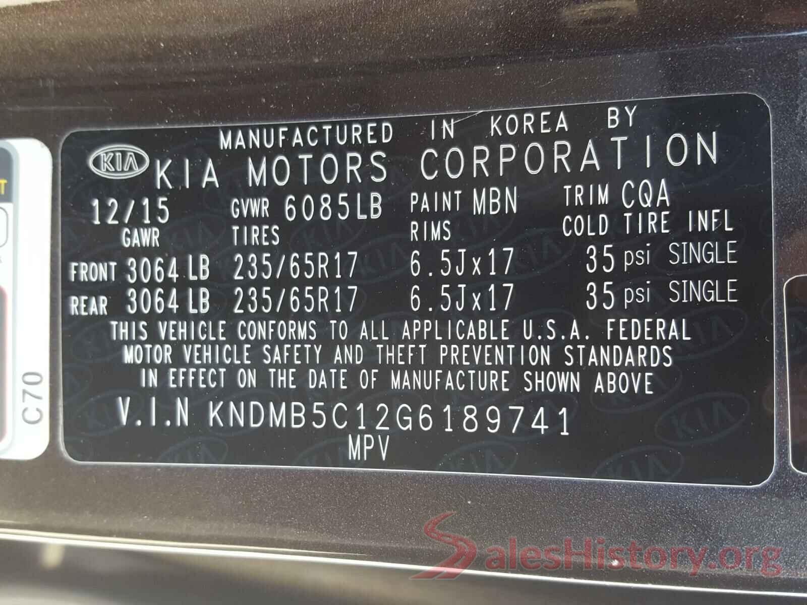 KNDMB5C12G6189741 2016 KIA SEDONA