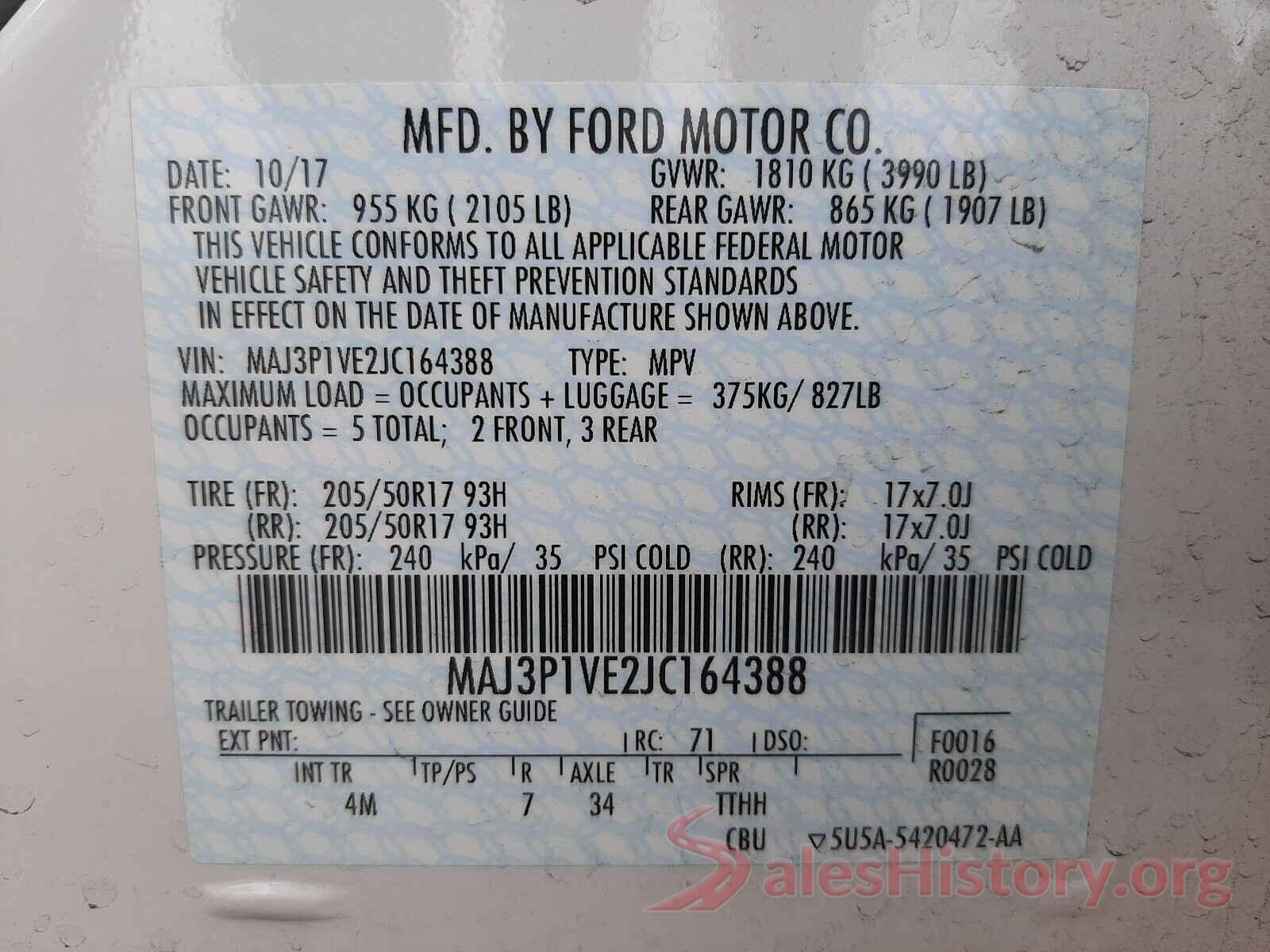 MAJ3P1VE2JC164388 2018 FORD ALL OTHER