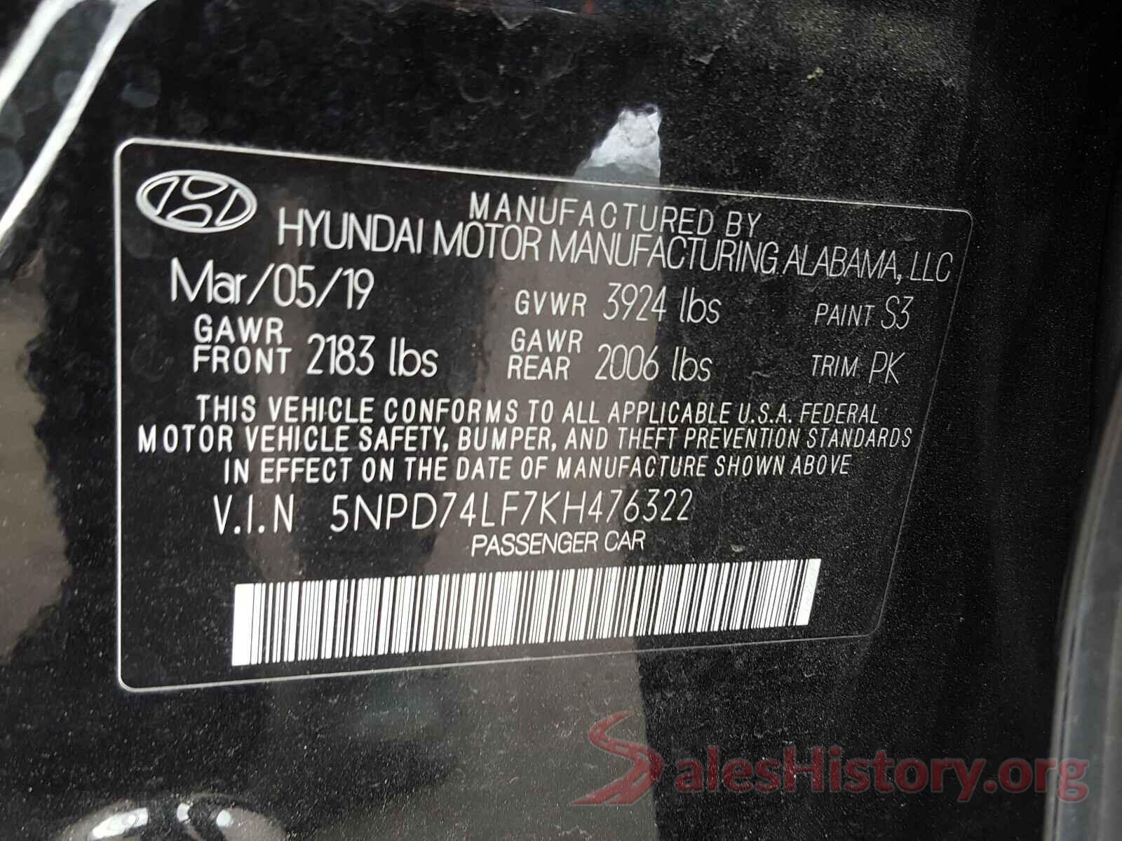 5NPD74LF7KH476322 2019 HYUNDAI ELANTRA