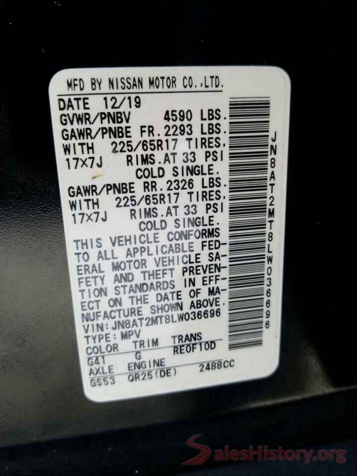 JN8AT2MT8LW036696 2020 NISSAN ROGUE