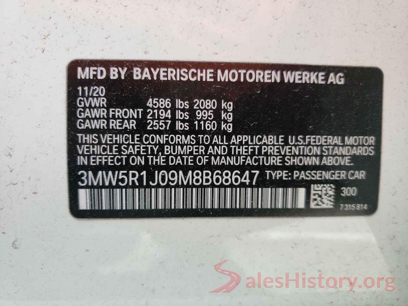 3MW5R1J09M8B68647 2021 BMW 3 SERIES