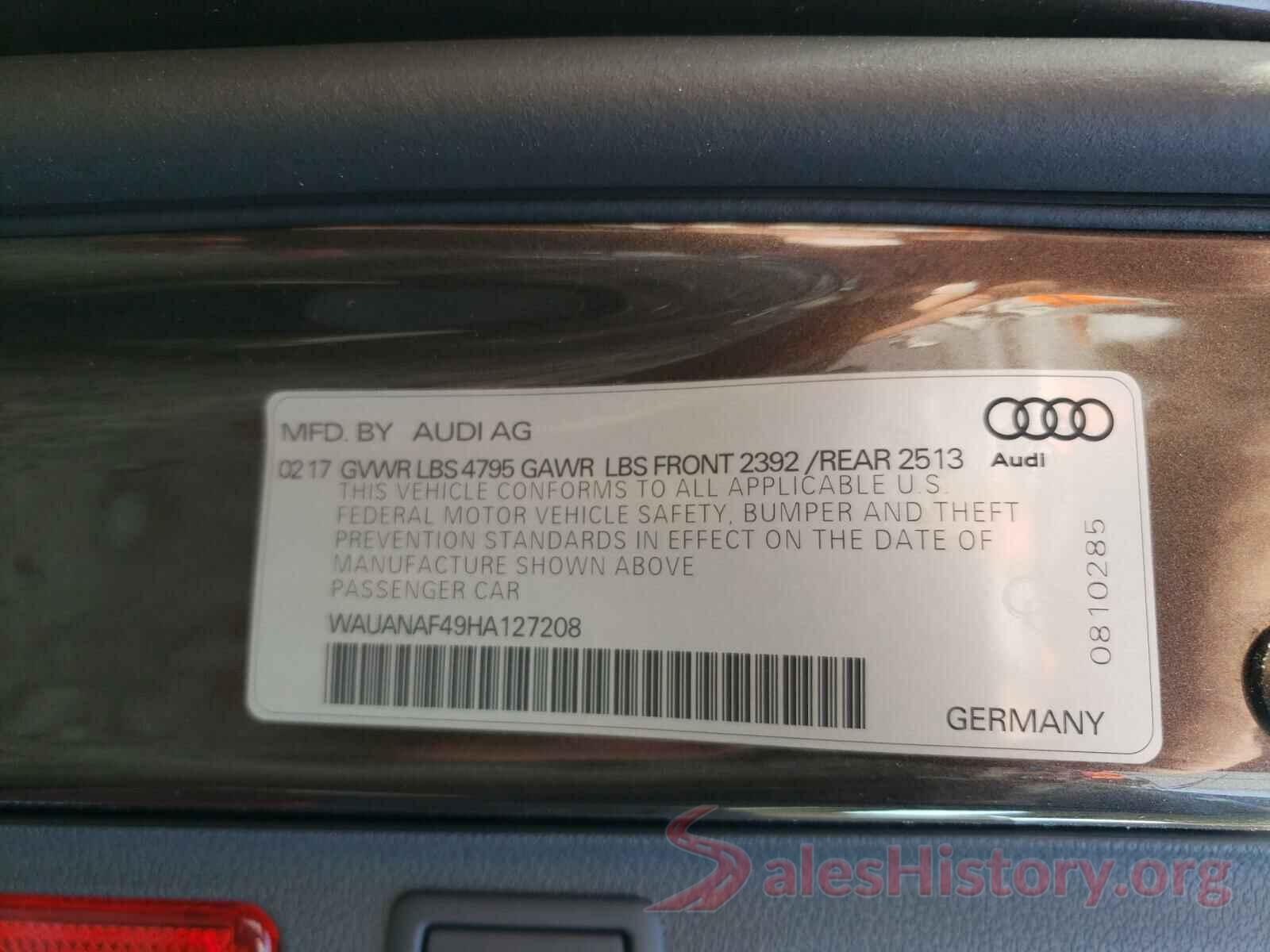 WAUANAF49HA127208 2017 AUDI A4