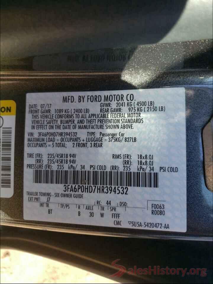 3FA6P0HD7HR394532 2017 FORD FUSION