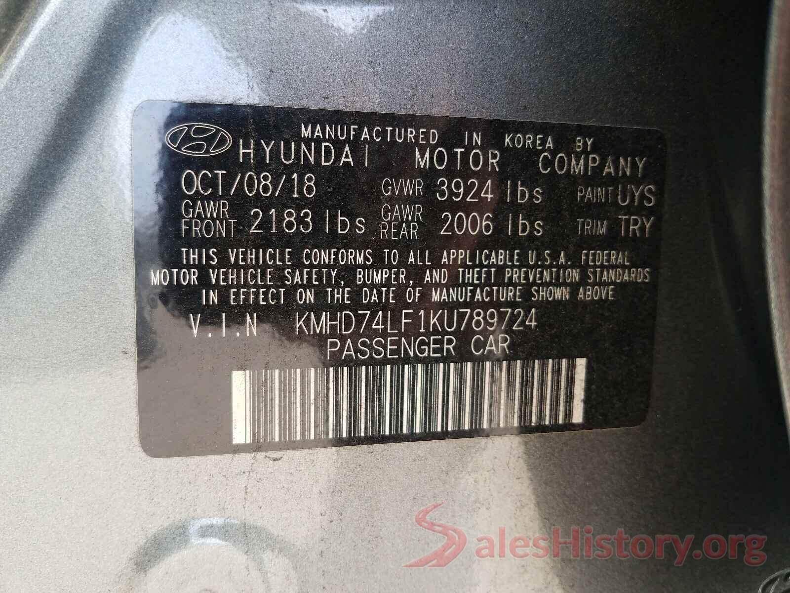 KMHD74LF1KU789724 2019 HYUNDAI ELANTRA