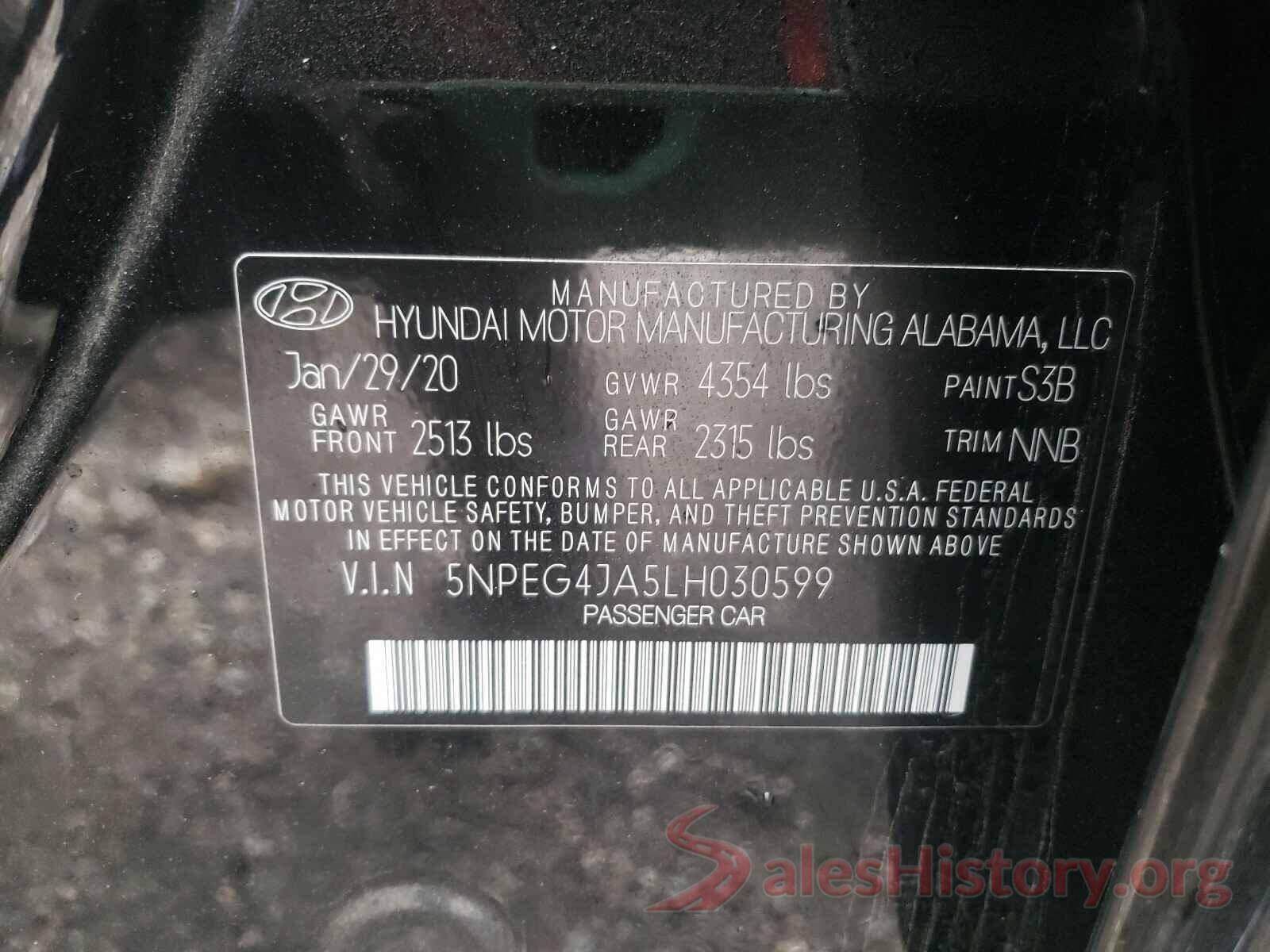 5NPEG4JA5LH030599 2020 HYUNDAI SONATA