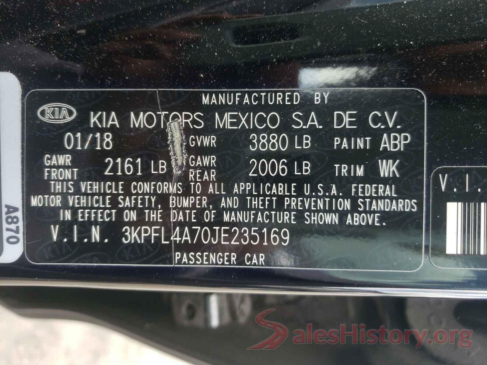 3KPFL4A70JE235169 2018 KIA FORTE