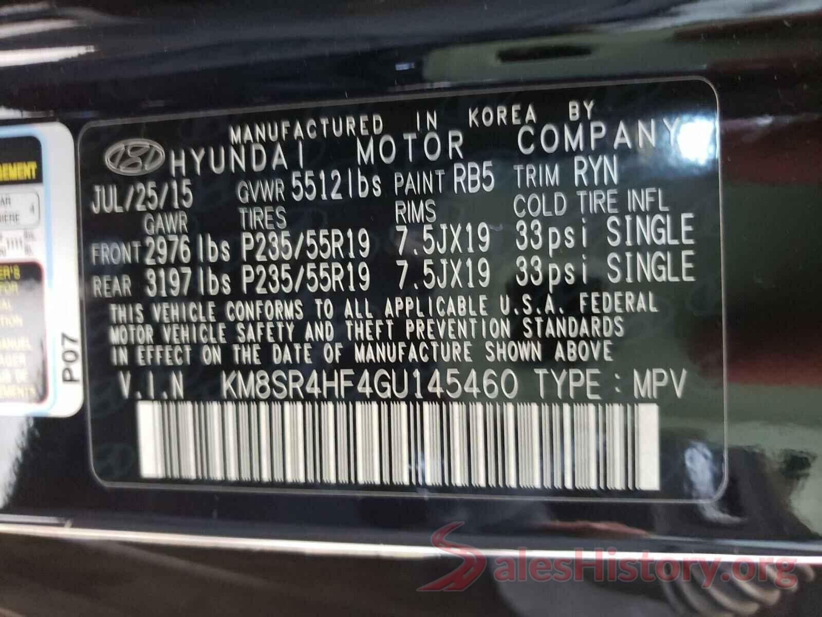 KM8SR4HF4GU145460 2016 HYUNDAI SANTA FE