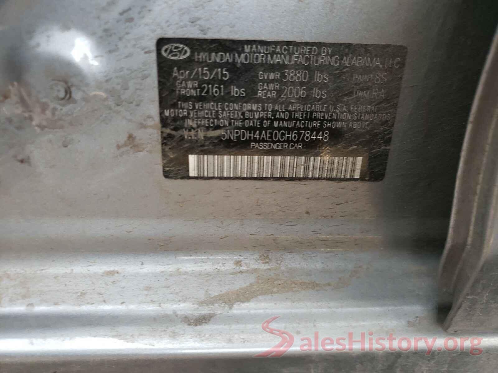 5NPDH4AE0GH678448 2016 HYUNDAI ELANTRA