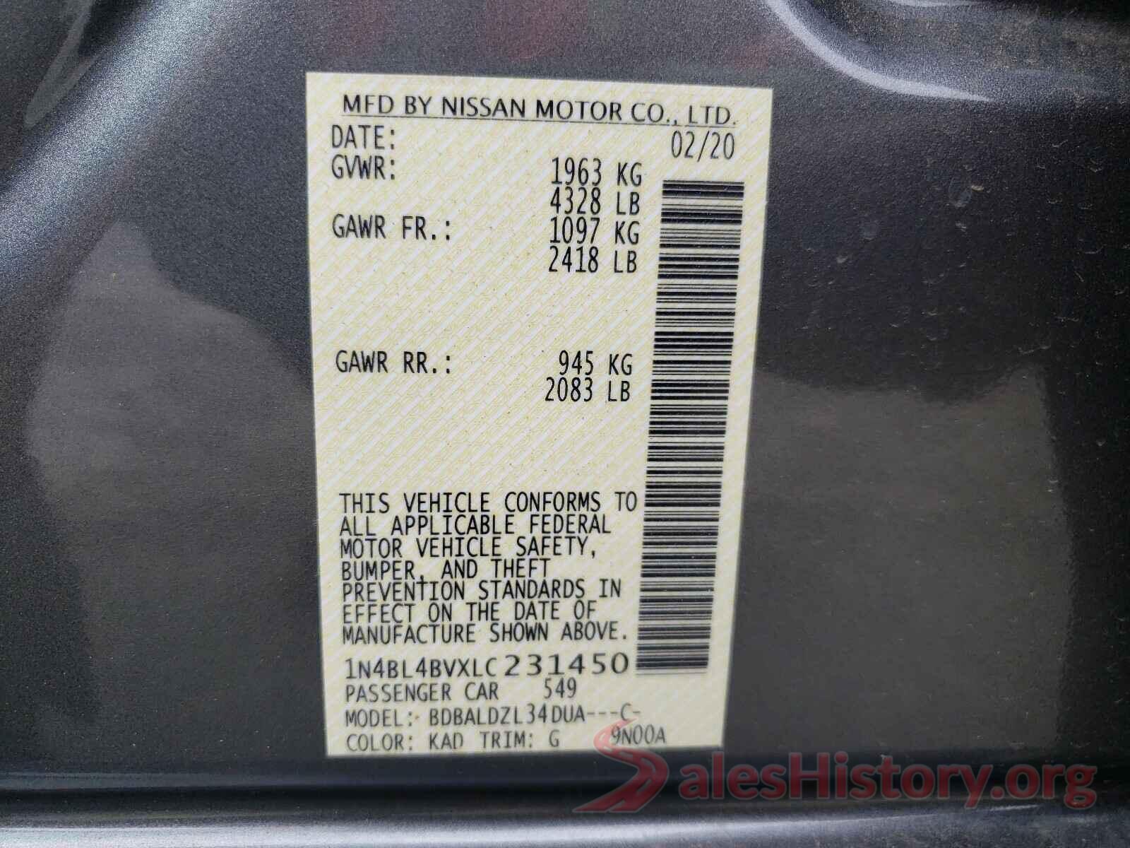 1N4BL4BVXLC231450 2020 NISSAN ALTIMA