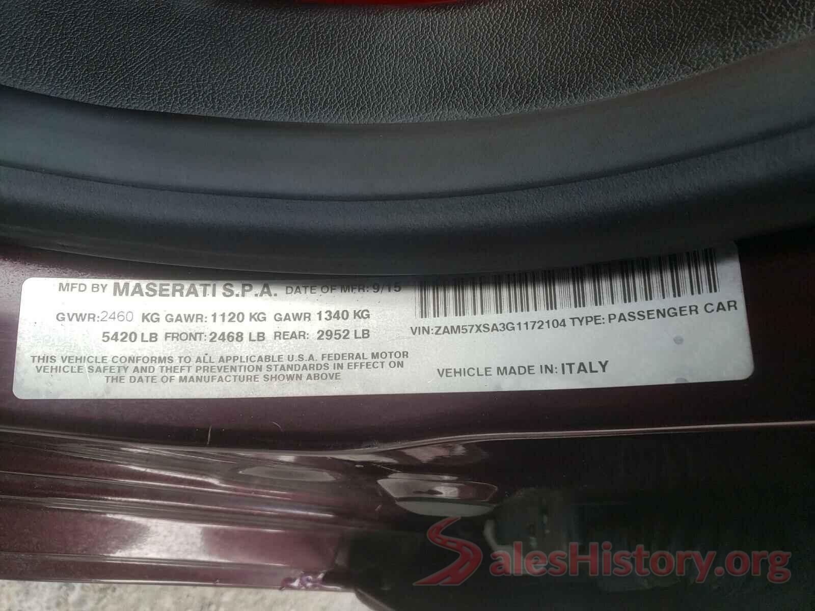 ZAM57XSA3G1172104 2016 MASERATI ALL MODELS