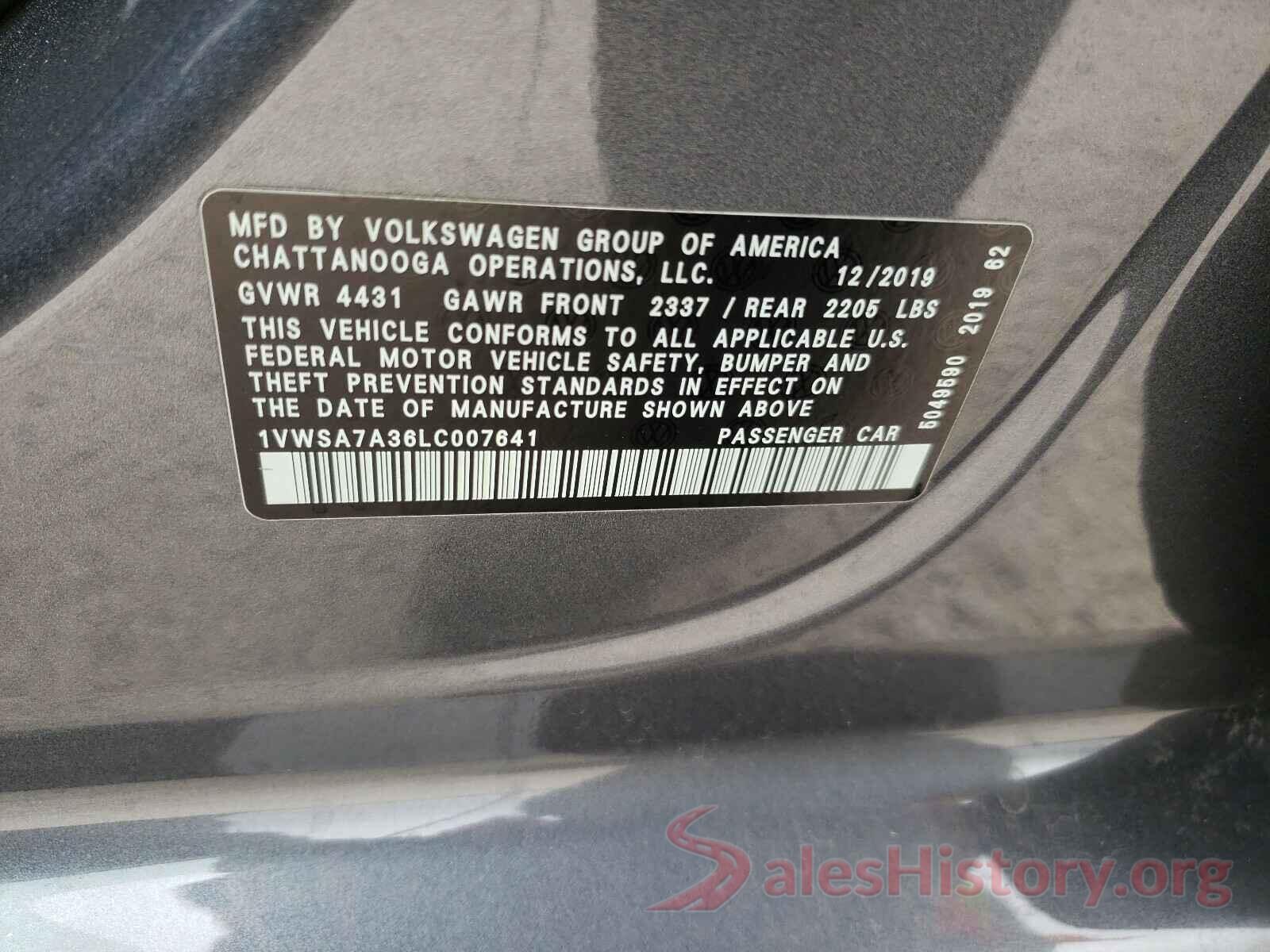 1VWSA7A36LC007641 2020 VOLKSWAGEN PASSAT