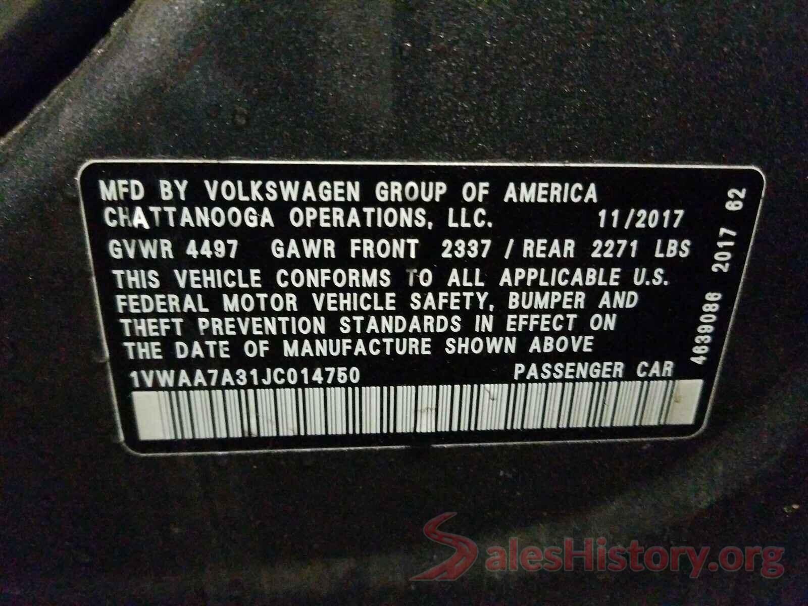 1VWAA7A31JC014750 2018 VOLKSWAGEN PASSAT