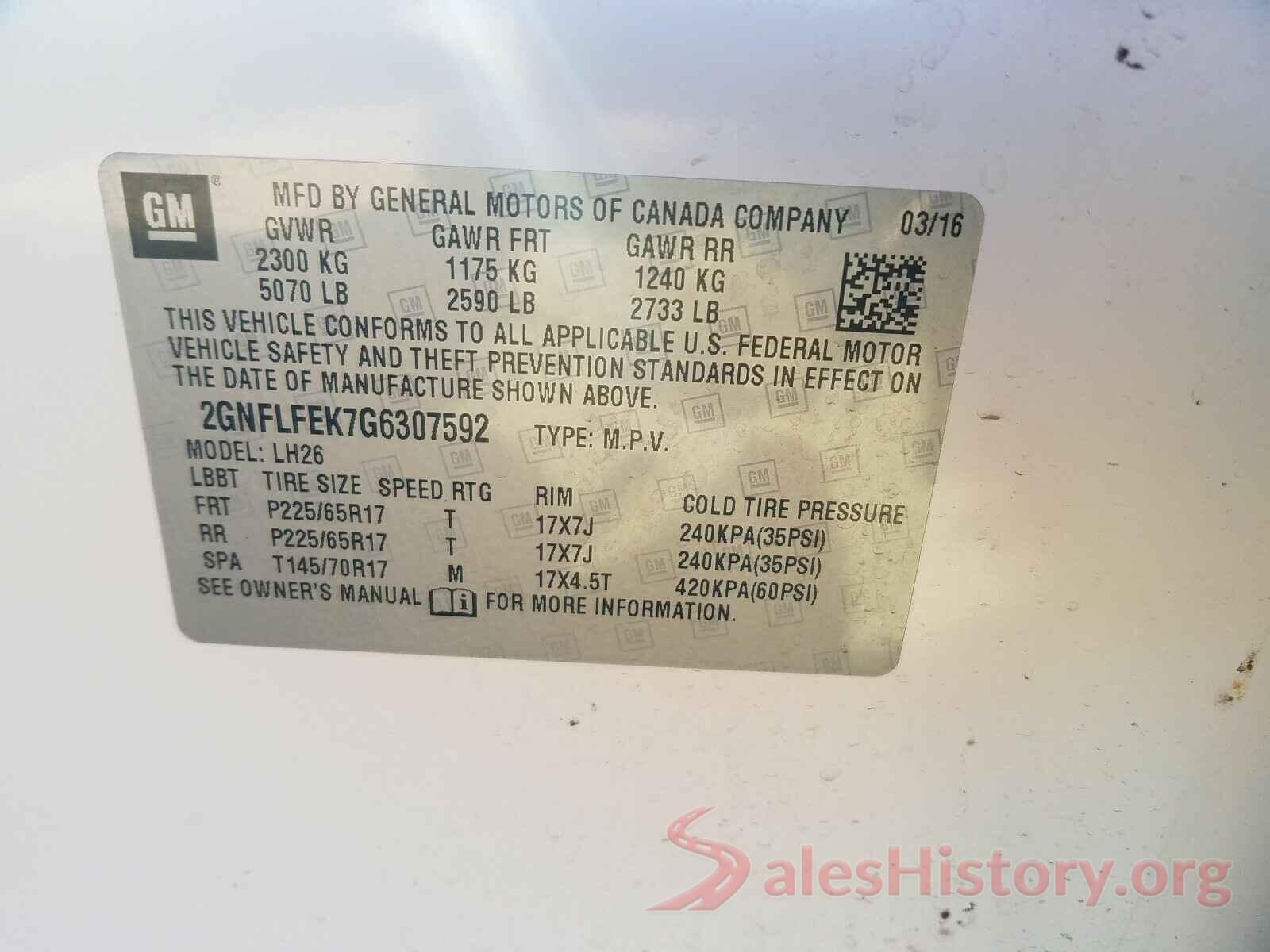 2GNFLFEK7G6307592 2016 CHEVROLET EQUINOX