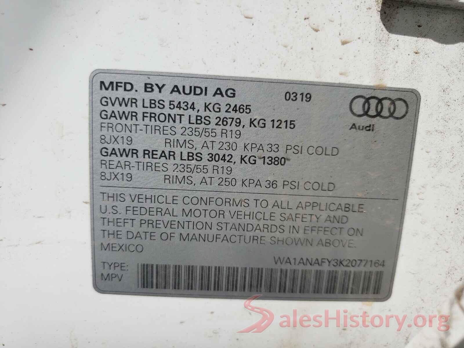 WA1ANAFY3K2077164 2019 AUDI Q5