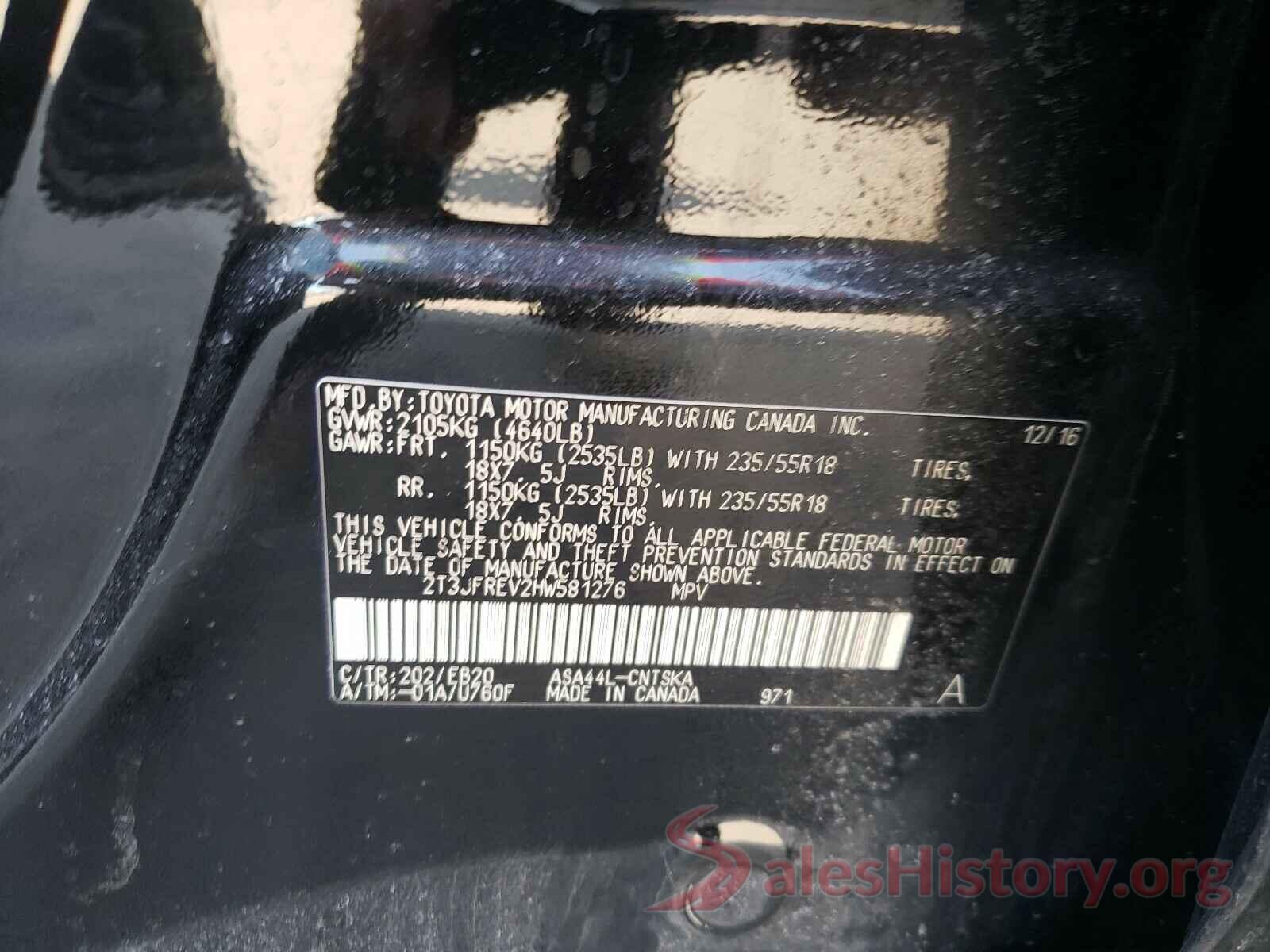 2T3JFREV2HW581276 2017 TOYOTA RAV4