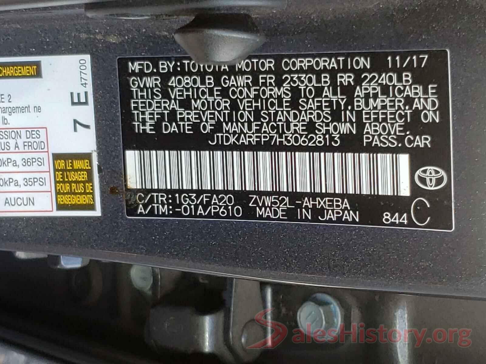 JTDKARFP7H3062813 2017 TOYOTA PRIUS