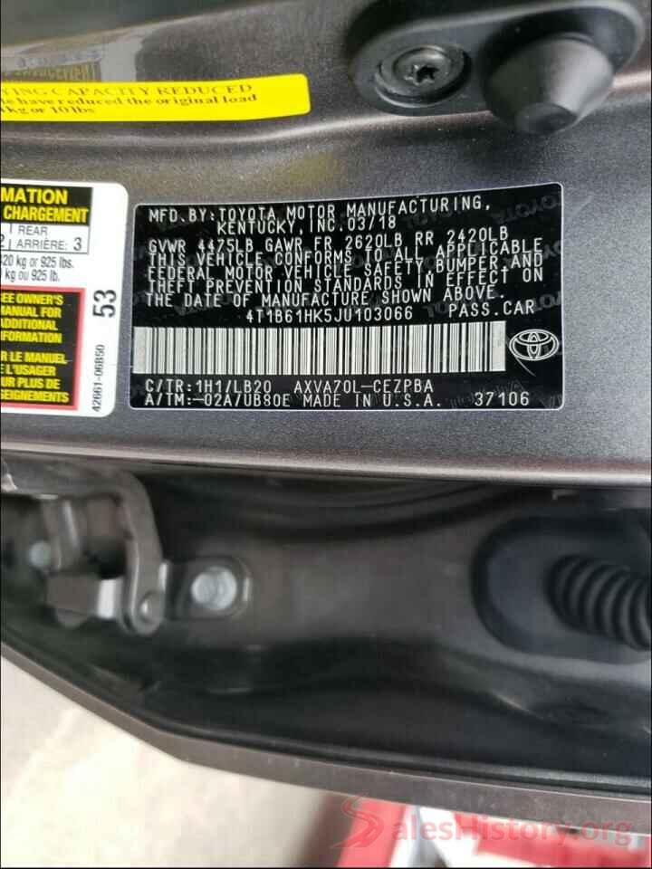 4T1B61HK5JU103066 2018 TOYOTA CAMRY