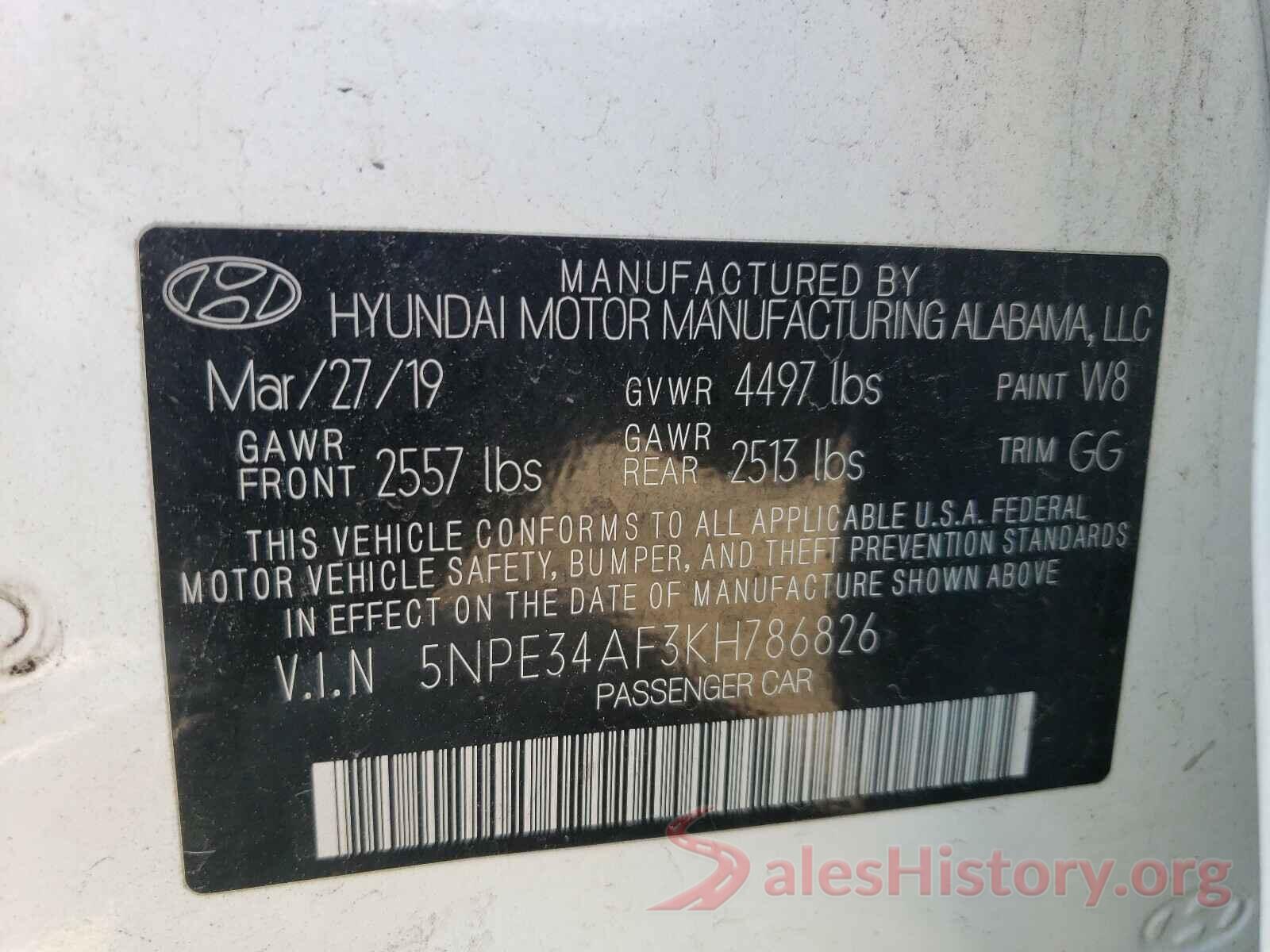 5NPE34AF3KH786826 2019 HYUNDAI SONATA