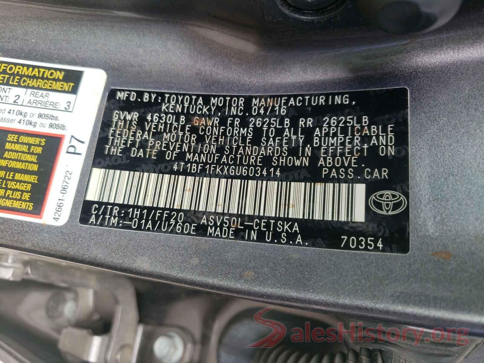 4T1BF1FKXGU603414 2016 TOYOTA CAMRY