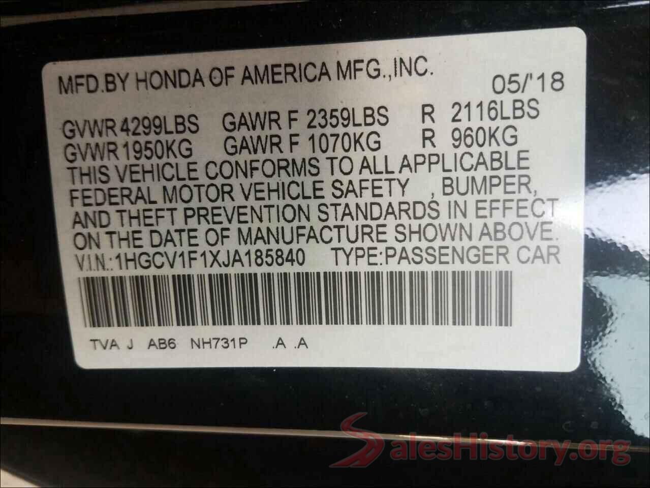 1HGCV1F1XJA185840 2018 HONDA ACCORD